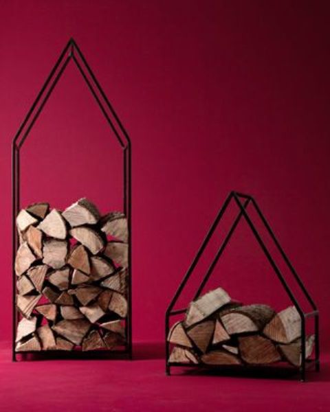 i supporti per legna da ardere in metallo laconico a forma di case sono un'idea fresca e audace con un'atmosfera accogliente