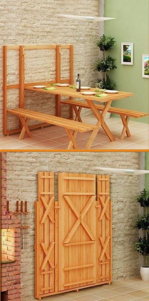 un set da pranzo pieghevole rustico con tavolo e panche è un comodo set per una piccola sala da pranzo o cucina