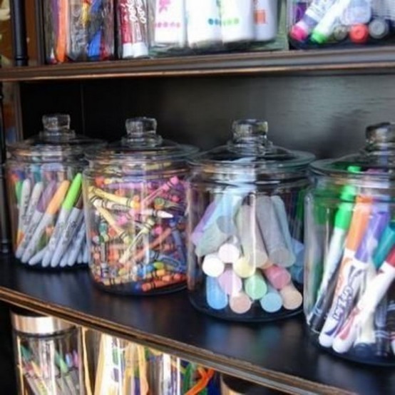 vasetti di vetro di grandi dimensioni per riporre pastelli, penne, matite, pennarelli e altri oggetti da ufficio